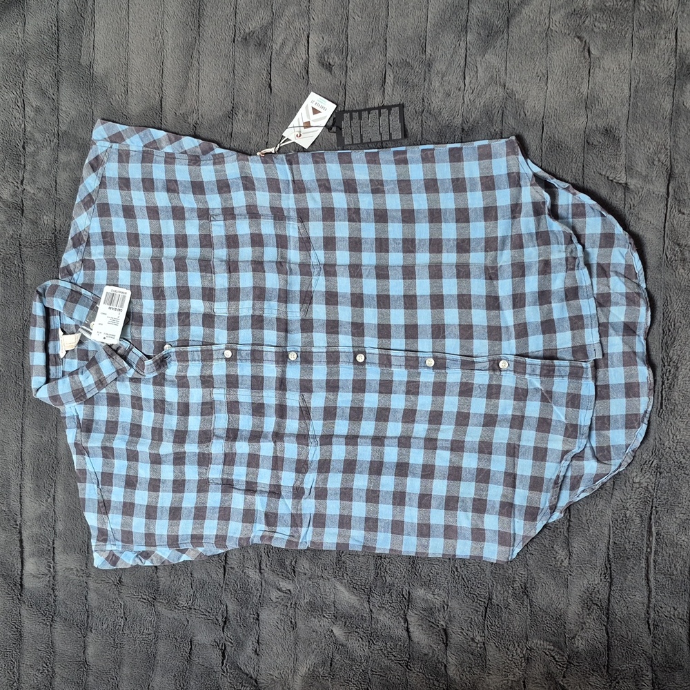 Forever 21 Blue and Charcoal Gingham Short Sleeve Shirt Size Small, New W Tags